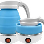 Travel Foldable Fast Boiling Portable Electric Kettle-Silicone Food Grade Boil Dry Protection 220V -600Ml (Blue/White/Pink),600 Watts.