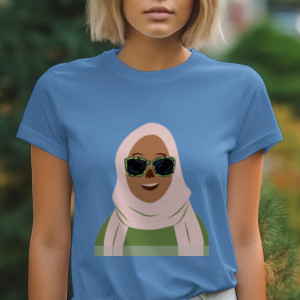 Single Side Girl With Goggles Design Printed - White T-Shirt - Rounded Neck T-Shirt For Women