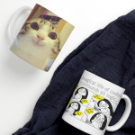 White Printed Mug - Girl Coder With Funny Cat Memes