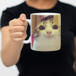 White Printed Mug - Girl Coder With Funny Cat Memes