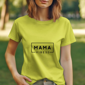 Single Side Mama Vibes Design Printed - Yellow T-Shirt - Rounded Neck T-Shirt For Women