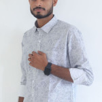 Men's Pure Cotton Regular Fit White with Gray Design Full Sleeve Shirt For Men