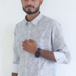 Men's Pure Cotton Regular Fit White with Gray Design Full Sleeve Shirt For Men