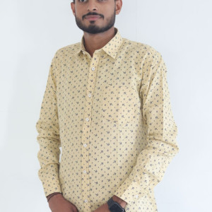 Men's Pure Cotton Regular Fit Light Yellow with Gray arrow Design Full Sleeve Shirt For Men