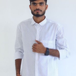 Men's Pure Cotton Regular Fit White with Gray Design Full Sleeve Shirt For Men