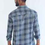 Men's Pure Cotton Regular Fit Formal Gray with Blue Check Design Full Sleeve Shirt For Men