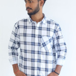 Men's Pure Cotton Regular Fit White with Blue Check Design Full Sleeve Shirt For Men