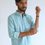 Men's Pure Cotton Regular Fit Light Green with Gray Design Full Sleeve Shirt For Men